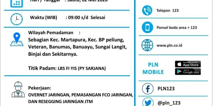 Pemberitahuan Pemeliharaan Jaringan PLN Martapura