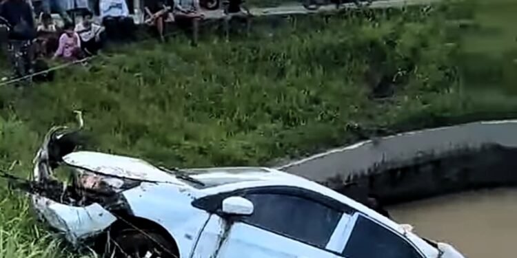 Niat Jenguk Keluarga Berujung Brio Masuk Irigasi