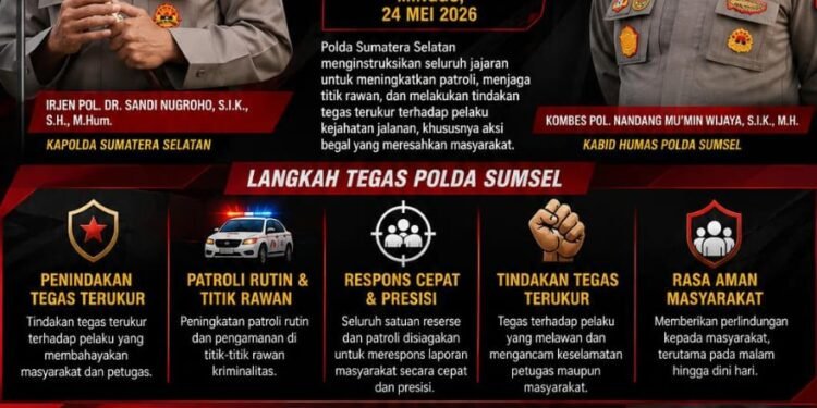Kapolda Sumsel Tegaskan Tidak Ada Ruang bagi Pelaku Begal di Sumsel