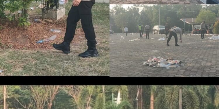 Usai Amankan Aksi Unjuk Rasa, Wakapolres OKU Timur Pimpin Aksi Bersih-Bersih Lingkungan Pemkab