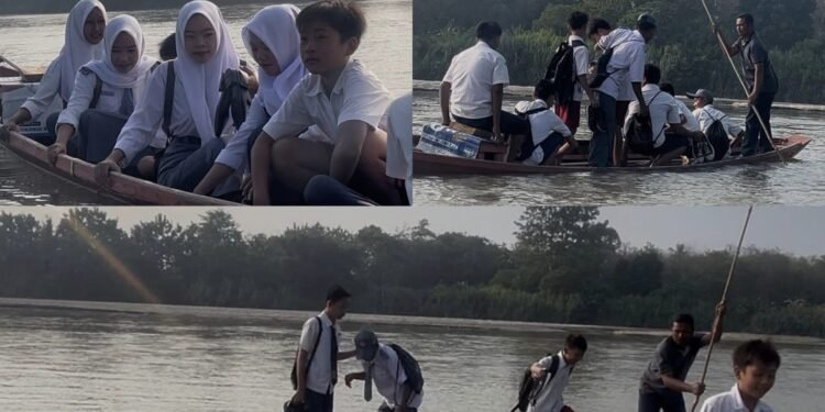 Demi Meraih Mimpi,Pelajar OKU Timur Pertaruhkan Nyawa Seberangi Sungai Komering