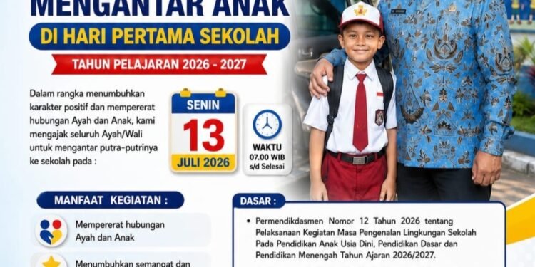 Hari Pertama, KAPSEK  SMPN 1 Martapura Serukan Gerakan Ayah Mengantar Anak