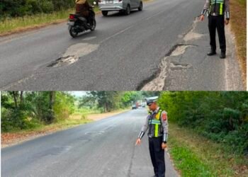 Satlantas Polres OKU Timur Ingatkan Bahaya Jalan Berlubang di Jalinsum Terukis Rahayu