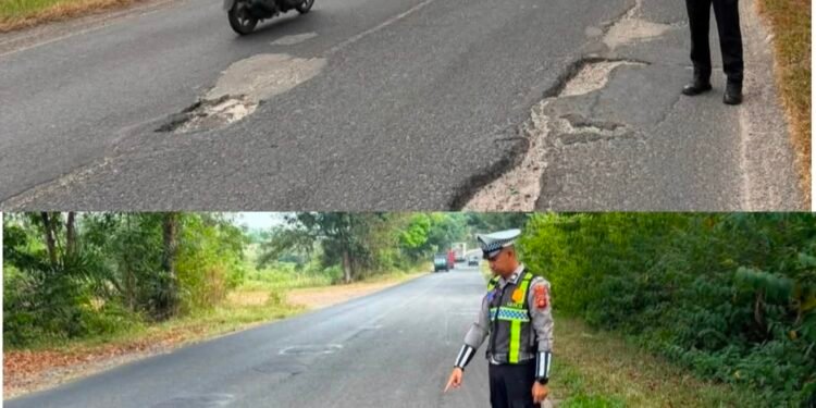 Satlantas Polres OKU Timur Ingatkan Bahaya Jalan Berlubang di Jalinsum Terukis Rahayu
